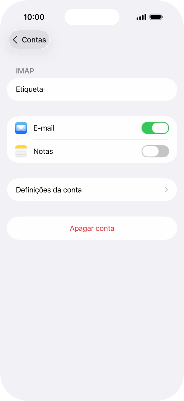 Prima Definições da conta.