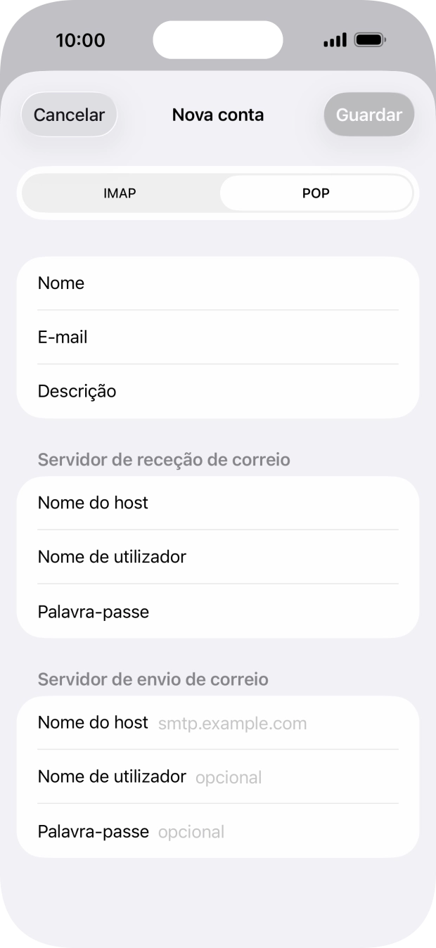 Prima Nome do host e insira smtp.vodafone.pt.