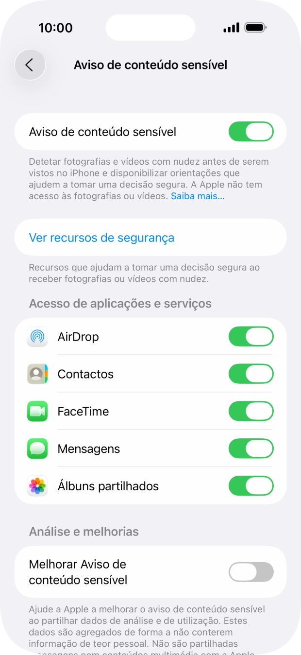 Prima o indicador junto das aplicações pretendidas para ativar ou desativar a função.