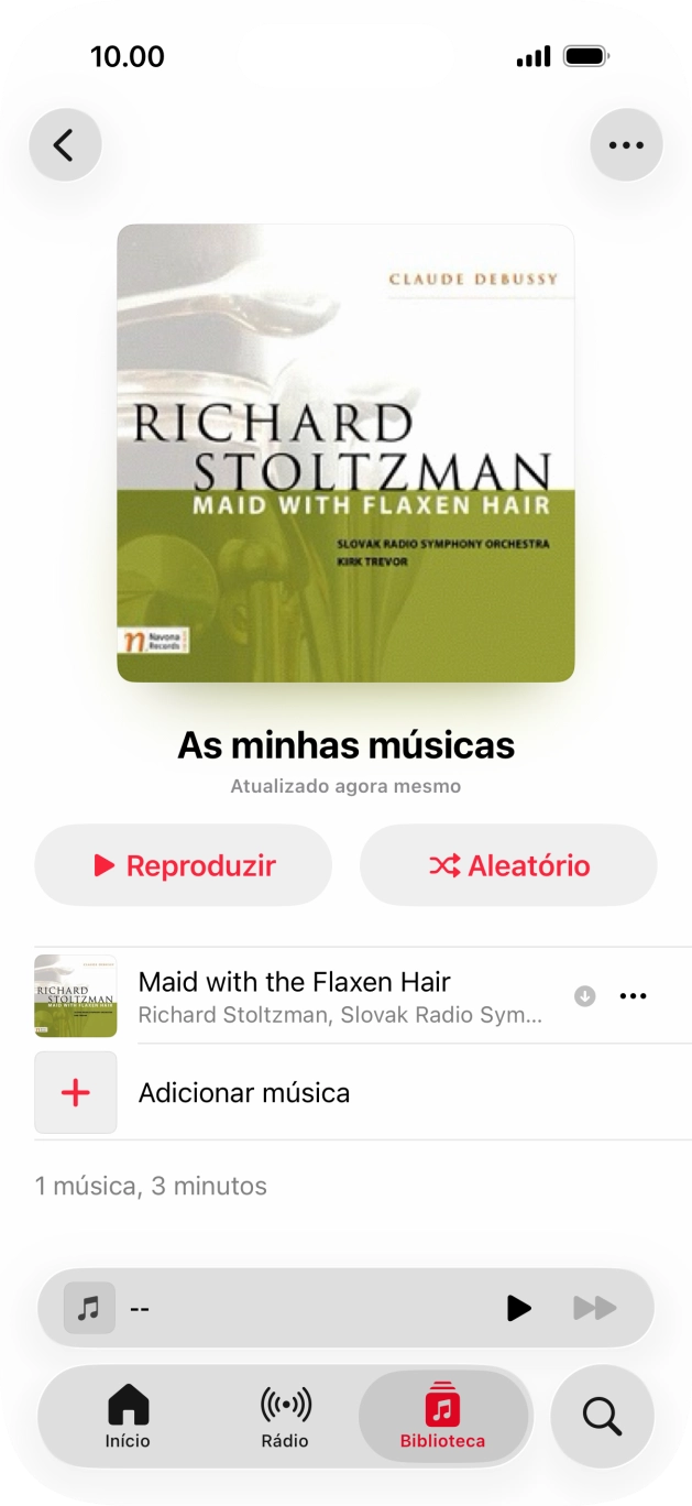 Vá até à categoria ou lista de reprodução pretendida e prima o ficheiro de música pretendido.