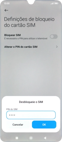 Introduza o seu código PIN e prima OK.
