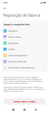 Prima Apagar todos os dados.
