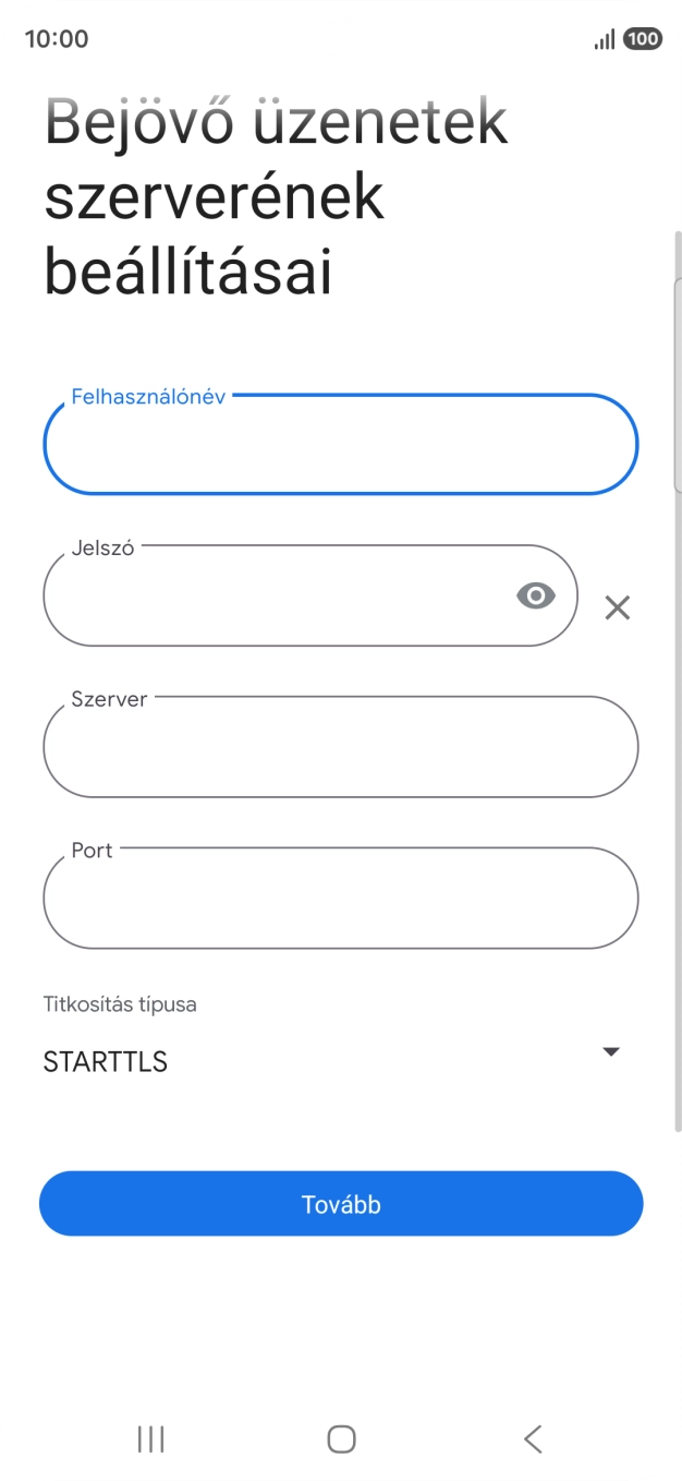 Kattints a „Szerver” alatti mezőre, és írd be az e-mail szolgáltatód bejövő szerverének a nevét.