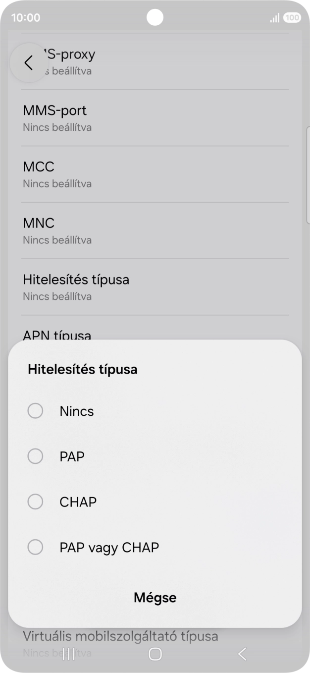 Válaszd a PAP lehetőséget.