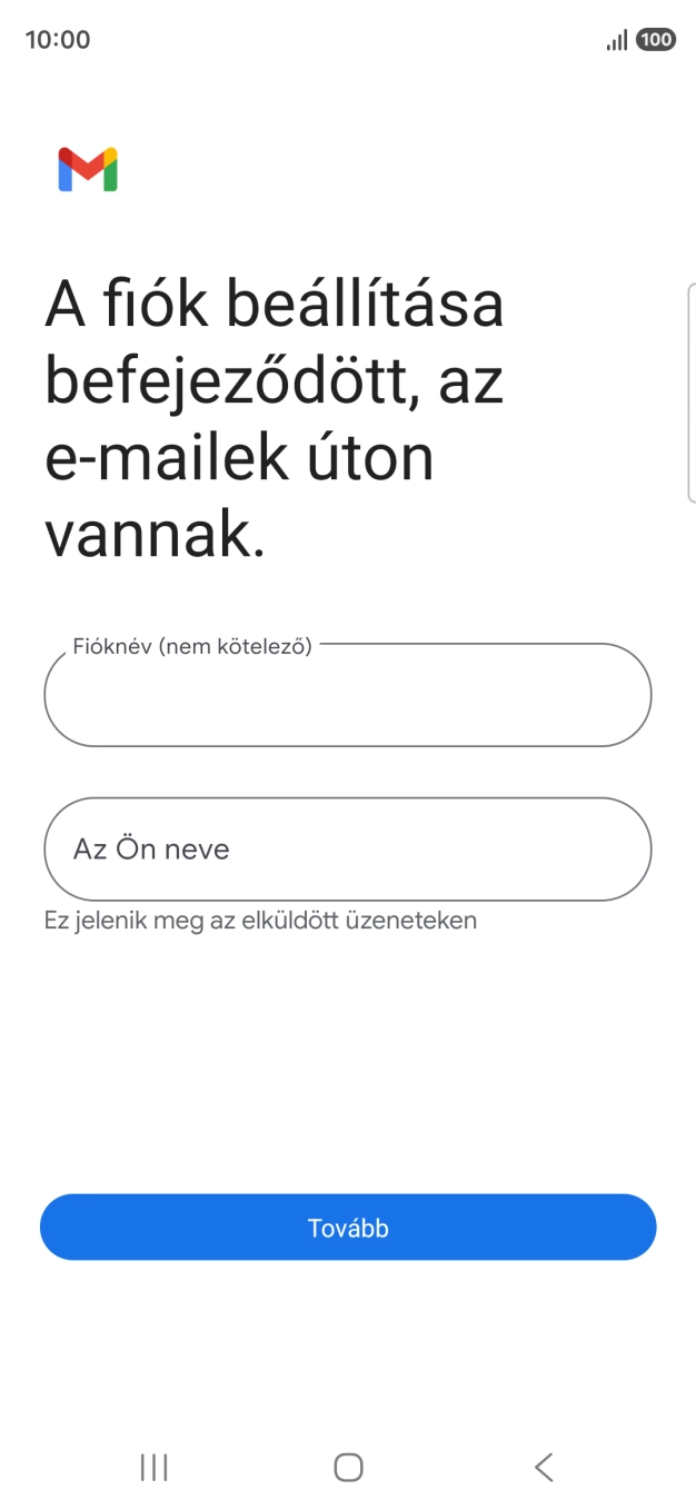 Kattints a „Fióknév (nem kötelező)” alatti mezőre, és írd be az e-mail-fiók kívánt nevét.