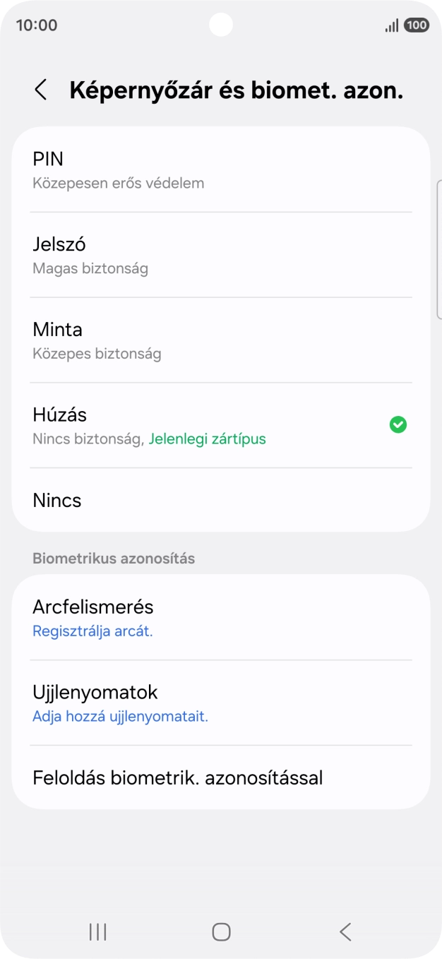 Válaszd az Ujjlenyomatok lehetőséget.