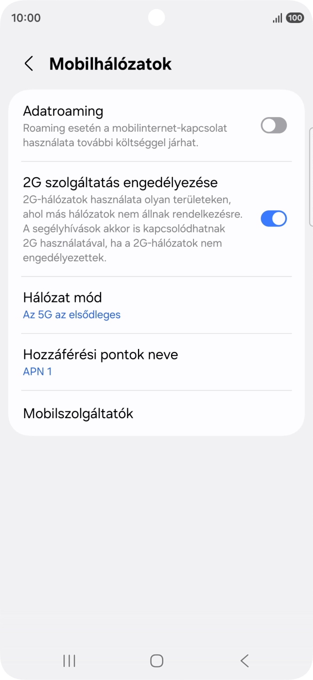 Válaszd a Hozzáférési pontok neve lehetőséget.