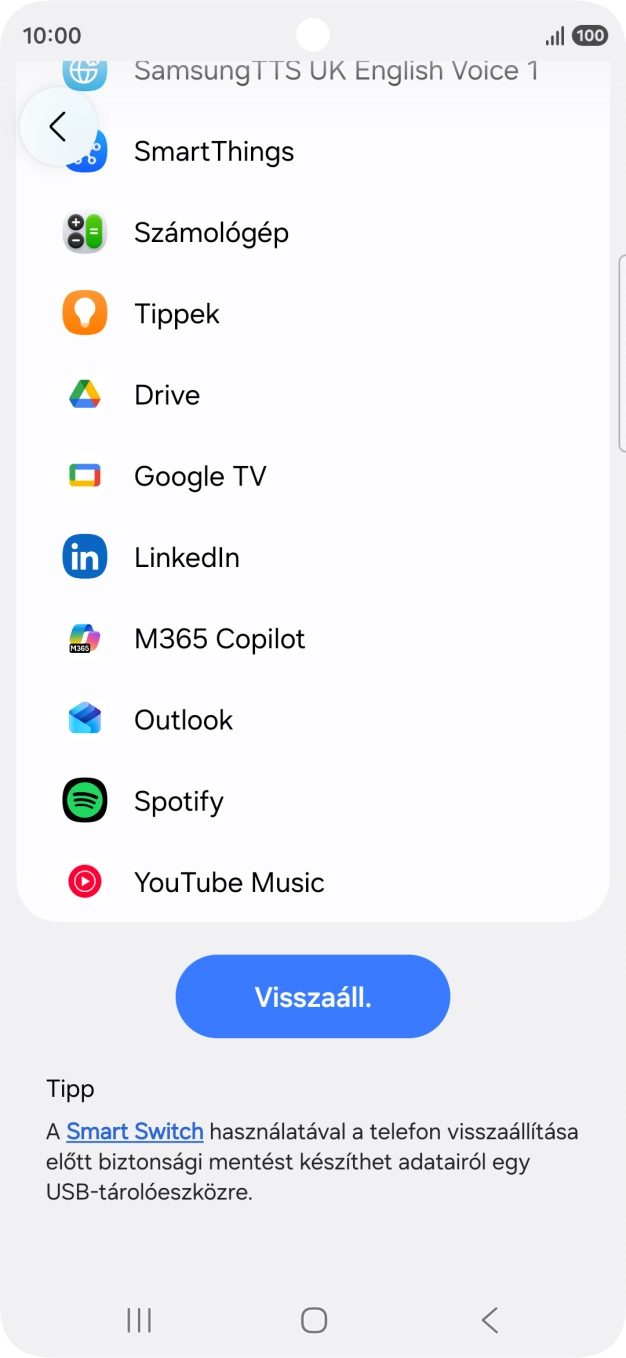 Válaszd a Visszaáll. lehetőséget.