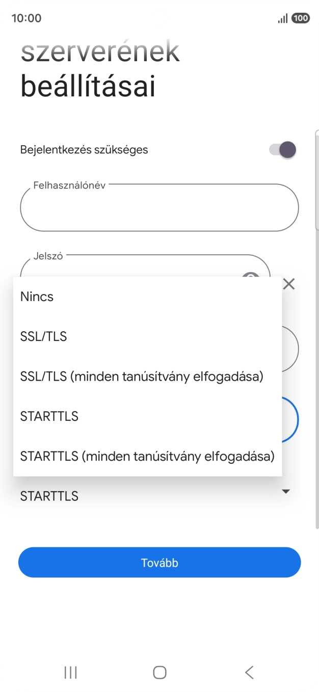 Válaszd az SSL/TLS lehetőséget.