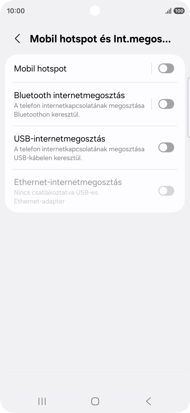 Válaszd a Mobil hotspot lehetőséget. Válaszd a Mobil hotspot lehetőséget.
