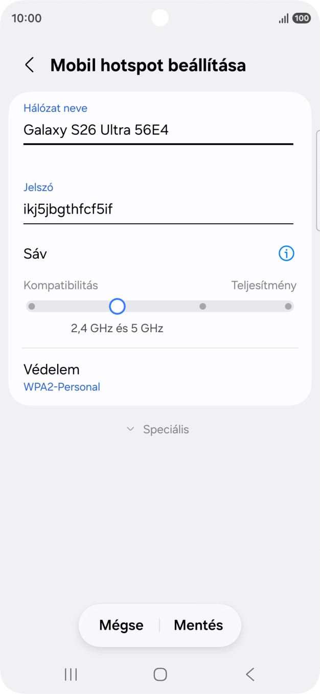Kattints a „Hálózat neve” alatti mezőre, és írd be a Wi-Fi hotspot kívánt nevét. Kattints a „Hálózat neve” alatti mezőre, és írd be a Wi-Fi hotspot kívánt nevét.