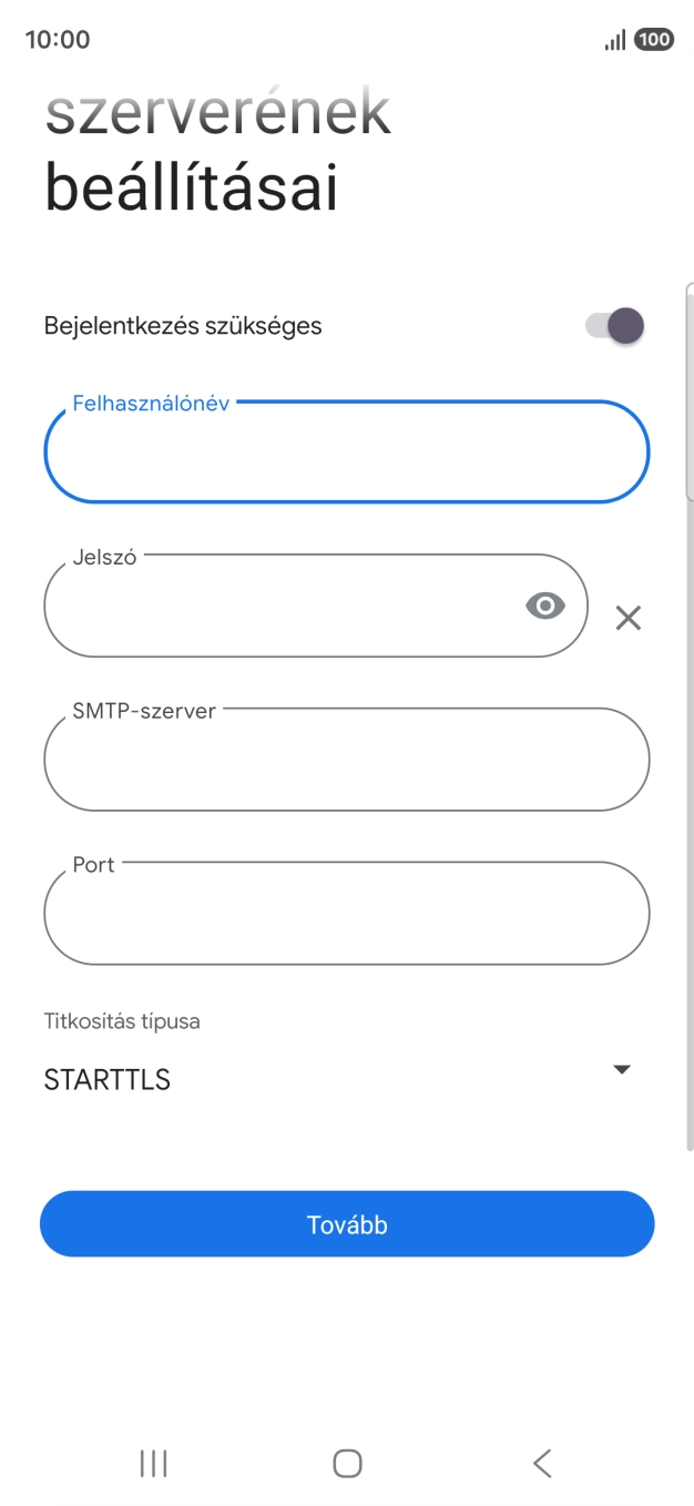 Kattints a „Jelszó” alatti mezőre, és írd be az e-mail szolgáltatód kimenő szerverének jelszavát.
