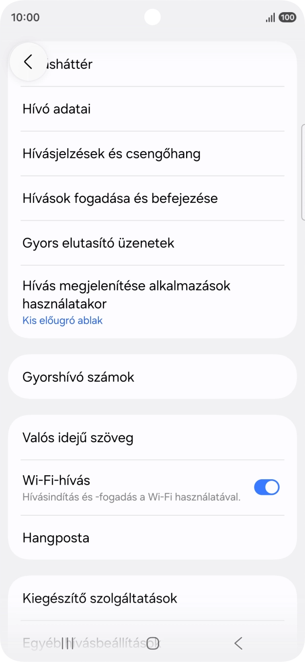 Válaszd a Kiegészítő szolgáltatások lehetőséget.