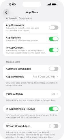 Press the indicator next to 'App Updates' to turn the function on or off. Press the indicator next to 'App Updates' to turn the function on or off.