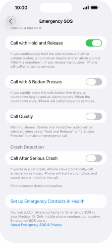 Press the indicator next to 'Call After Serious Crash' to turn on the function.