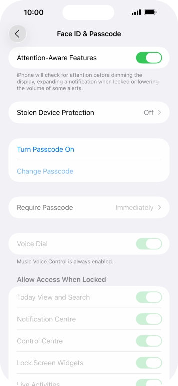Press Turn Passcode On and key in a lock code of your own choice twice.