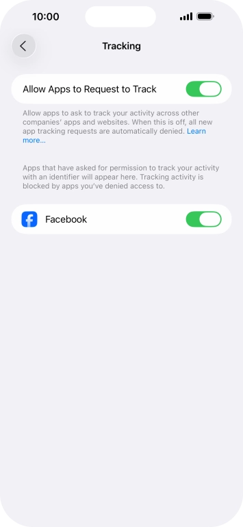 Press the indicator next to 'Allow Apps to Request to Track' to turn the function on or off.