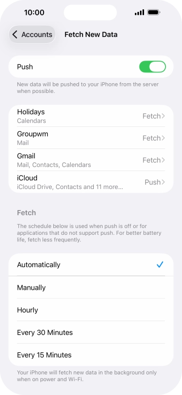 Press the indicator next to 'Push' to turn the function on or off. Press the indicator next to 'Push' to turn the function on or off.