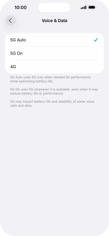 To turn on automatic switch between 5G and 4G, press 5G Auto.