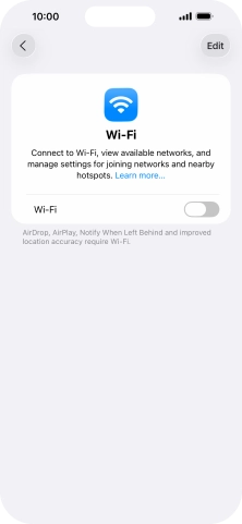 Press the indicator next to 'Wi-Fi' to turn on the function.