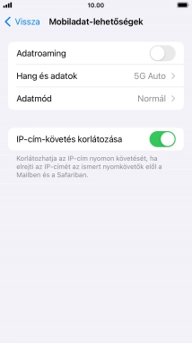 Kattints az „Adatroaming” melletti csúszkára a funkció be- vagy kikapcsolásához.