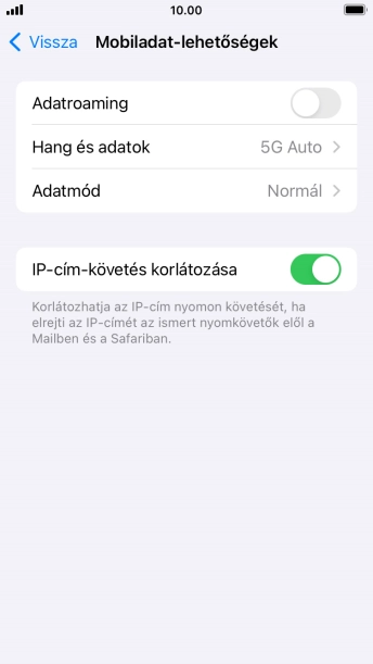 Kattints az „Adatroaming” melletti csúszkára a funkció be- vagy kikapcsolásához.