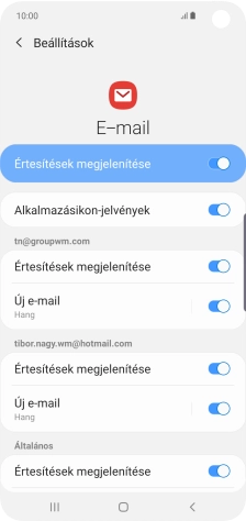 Kattints a kiválasztott e-mail-fiók alatt az „Értesítések megjelenítése” melletti csúszkára a funkció be- vagy kikapcsolásához.