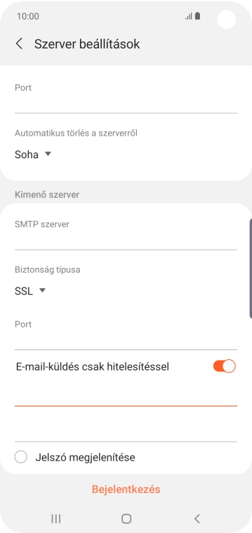 Kattints az „E-mail-küldés csak hitelesítéssel” alatti a második mezőre, és írd be az e-mail szolgáltatód kimenő szerverének jelszavát.