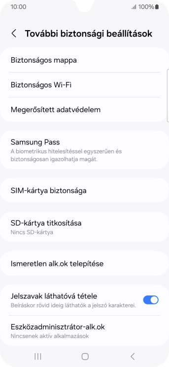 Válaszd a SIM-kártya biztonsága lehetőséget.