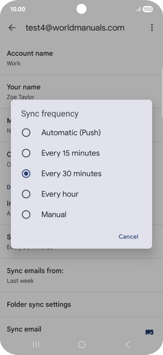 Press the required setting.