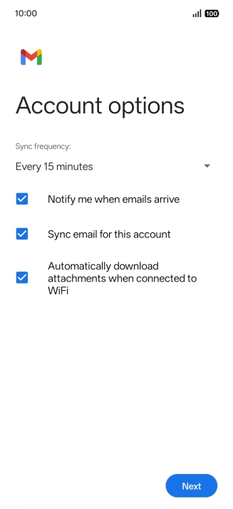 If this screen is displayed, you email account has been recognised and set up automatically. Follow the instructions on the screen to key in more information and finish setting up your phone.