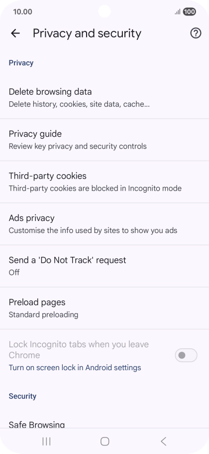 Press Delete browsing data.