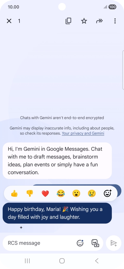 Press and hold the text suggestion from Gemini. Follow the instructions on the screen to use the text suggestion.