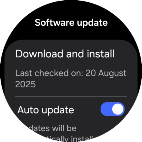 Press Download and install. If a new software version is available, it's displayed. Follow the instructions on the screen to update the smartwatch software.