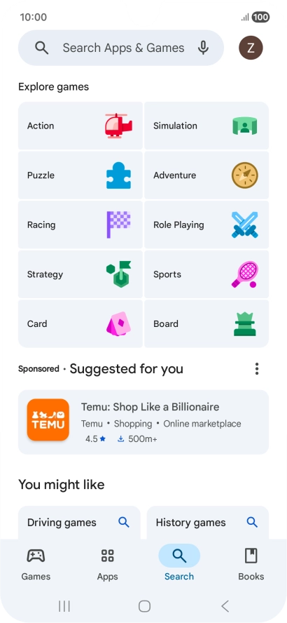Press the search field.