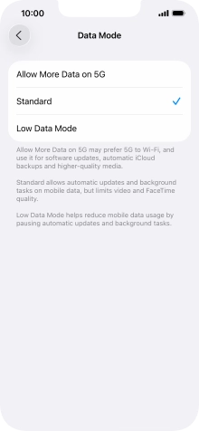 Press the required setting.