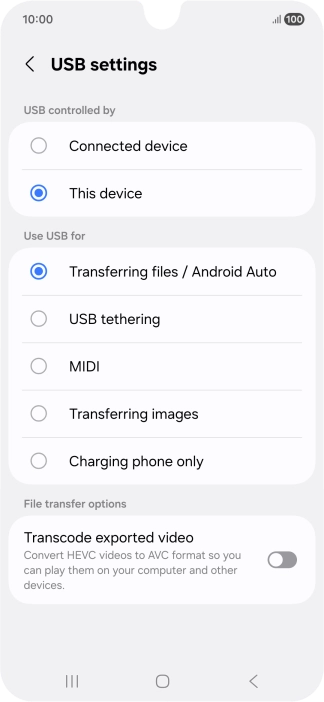 Press Transferring files / Android Auto.