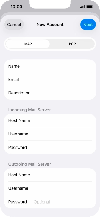 Press Password and key in the password for your email account. Please note that if you're using Vodafone's outgoing server, leave the password field empty.