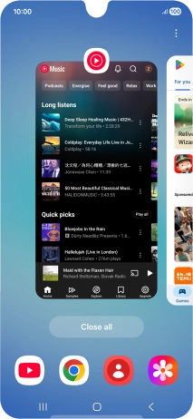 To end one running application, slide your finger upwards on the required application.