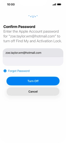 Key in the password for your Apple Account and press Turn Off. Wait a moment while the factory default settings are restored. Follow the instructions on the screen to set up your phone and prepare it for use.