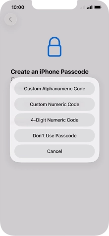 Follow the instructions on the screen to turn on use of phone lock code or press Don't Use Passcode.