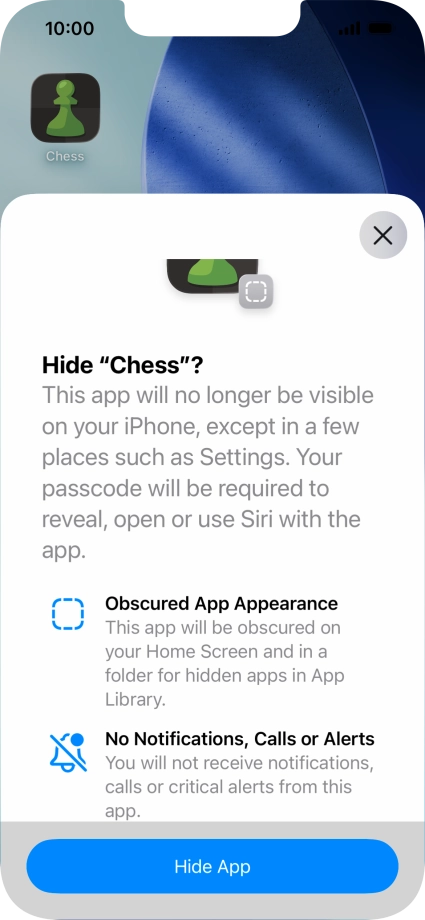Press Hide App.