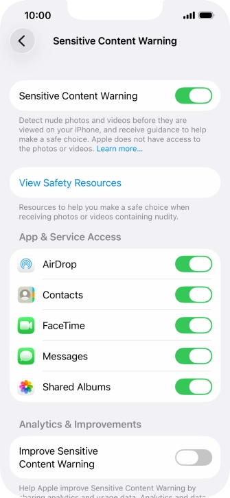 Press the indicators next to the required applications to turn the function on or off.