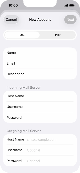 Press Host Name and key in the name of your email provider's outgoing server. Please note that if you can't send email messages when using your email provider's outgoing server, key in smtp.vodafone.net.au (Vodafone's outgoing server).