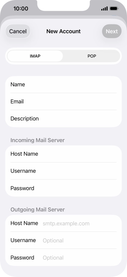Press Host Name and key in the name of your email provider's outgoing server. Please note that if you can't send email messages when using your email provider's outgoing server, key in smtp.vodafone.net.au (Vodafone's outgoing server).