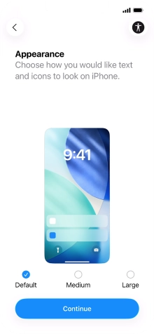 Select the required text and icon size on your phone and press Continue.