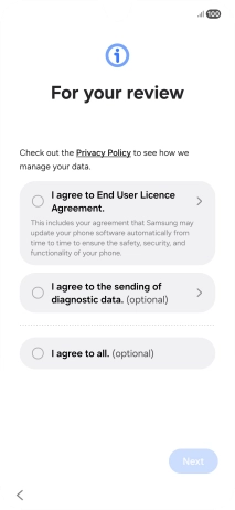 Press the fields next to the required settings to select them.