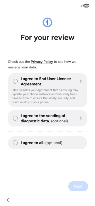 Press the fields next to the required settings to select them.