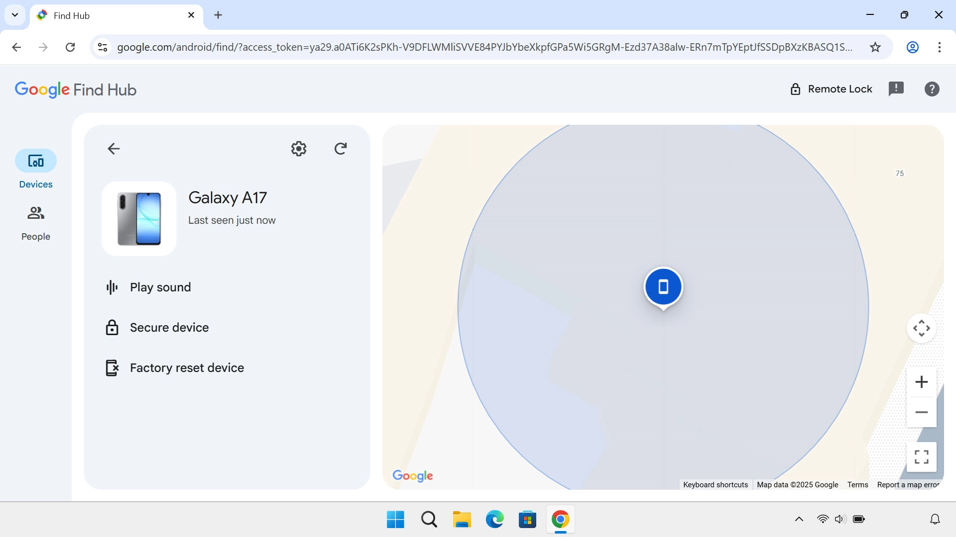 Your phone's latest position is displayed on the map.
