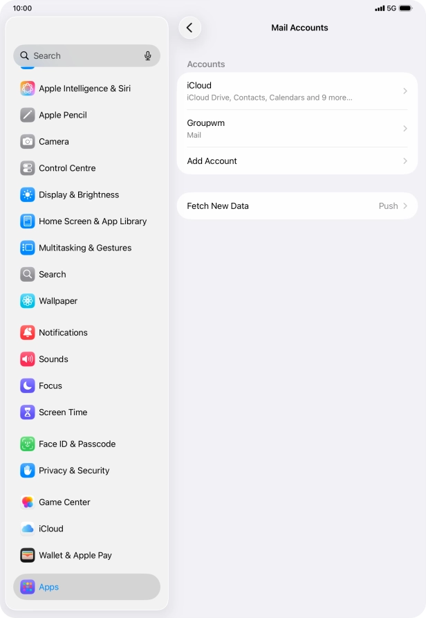 Press the name of the email account you've just set up. Press the name of the email account you've just set up.